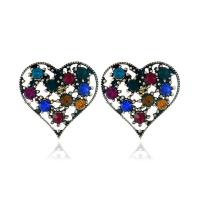 Zinc Alloy Rhinestone Leverback Earring, stainless steel post pin, Heart, antique gold color plated, for woman & with rhinestone, lead & cadmium free 