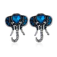 Zinc Alloy Rhinestone Stud Earring, stainless steel post pin, Elephant, antique silver color plated, for woman & with rhinestone, lead & cadmium free 