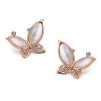 Zinc Alloy Stud Earring, with Cats Eye, Butterfly, gold color plated, for woman & with rhinestone 