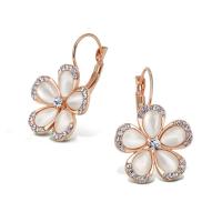 Zinc Alloy Lever Back Earring, with Cats Eye, Flower, gold color plated, for woman & with rhinestone 