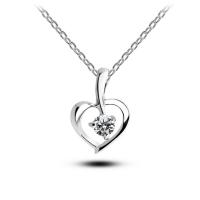 Brass Cubic Zirconia Necklace, with 1.9lnch extender chain, Heart, platinum plated, oval chain & for woman & with cubic zirconia Approx 17.7 Inch 
