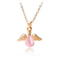 Zinc Alloy Necklace, with Rose Quartz, with 1.9lnch extender chain, Teardrop, real gold plated, oval chain & for woman Approx 15.7 Inch 