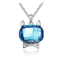 Zinc Alloy Necklace, with Austrian Crystal, with 1.9lnch extender chain, Cat, platinum plated, oval chain & for woman & faceted & with rhinestone Approx 15.7 Inch 