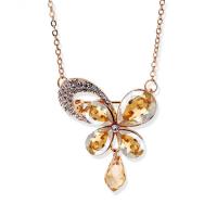 Austrian Crystal Necklace, Zinc Alloy, with Austrian Crystal, with 1.9lnch extender chain, Butterfly, plated, oval chain & for woman & faceted & with rhinestone Approx 15.7 Inch 