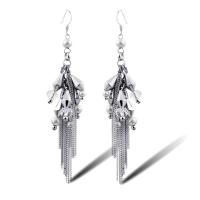 Zinc Alloy Tassel Earring, with Shell Pearl & Crystal, silver color plated, Bohemian style & for woman 