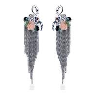 Zinc Alloy Tassel Earring, with Shell Pearl & Crystal & Resin, Swan, plated, Bohemian style & for woman & faceted & with rhinestone 