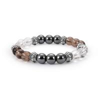Hématite bracelet, avec quartz clair & quartz fumé & alliage de zinc, Plaqué de couleur d'argent, unisexe, 8mm Environ 6 pouce, Vendu par brin