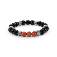 Black Agate Bracelet, with Goldstone & Zinc Alloy, antique silver color plated, Unisex, 8mm Approx 6 Inch 