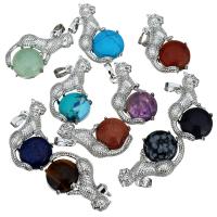Gemstone Brass Pendants, with Gemstone, Leopard, silver color plated & for woman Approx 