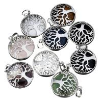 Gemstone Brass Pendants, with Gemstone, Tree, silver color plated & for woman Approx 