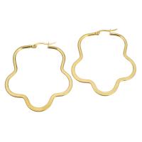 Stainless Steel Hoop Earring, Flower, gold color plated, for woman 