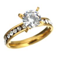 Anilo de dedo de acero inoxidable, chapado en color dorado, para mujer & con diamantes de imitación, 8mm, tamaño:7, Vendido por UD