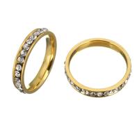 Rhinestone Stainless Steel Finger Ring, gold color plated, for woman & with rhinestone, 3.5mm, US Ring 