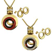 Stainless Steel Jewelry Set, earring & necklace, with Rhinestone Clay Pave & Resin, gold color plated, box chain & for woman 2.5mm, 15mm Approx 22 Inch 
