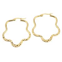 Stainless Steel Hoop Earring, Flower, gold color plated, for woman 