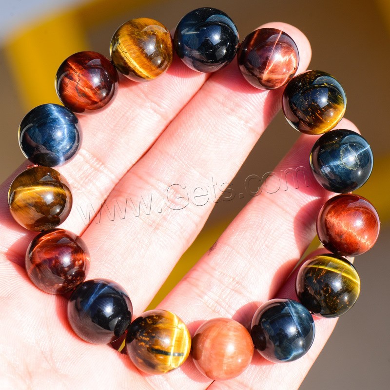 Tiger Eye Stone Bracelets, Round, portable & Unisex & different size for choice, Length:Approx 7 Inch, Sold By Strand