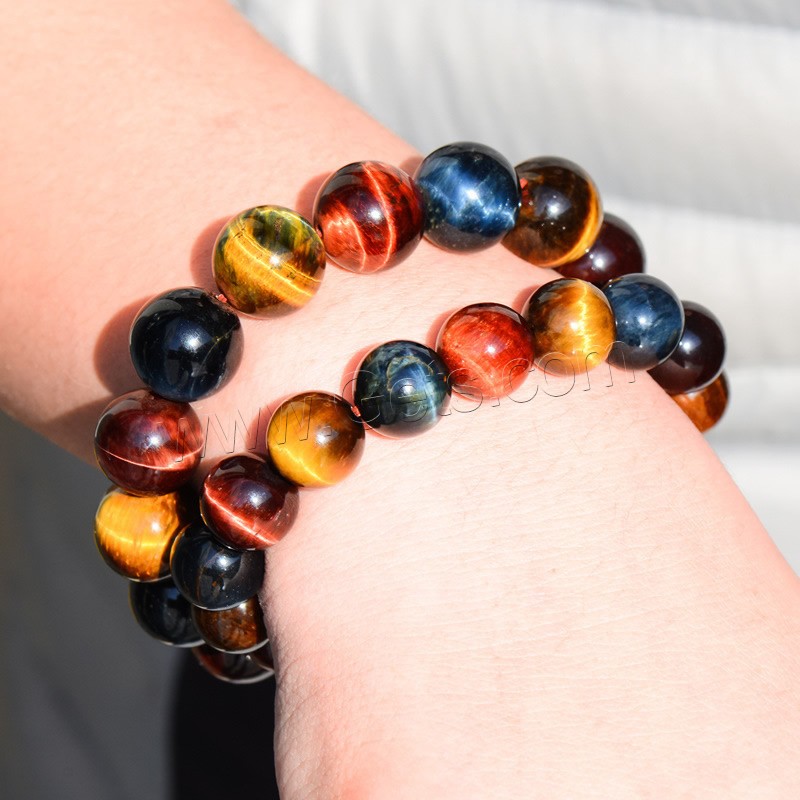 Tiger Eye Stone Bracelets, Round, portable & Unisex & different size for choice, Length:Approx 7 Inch, Sold By Strand