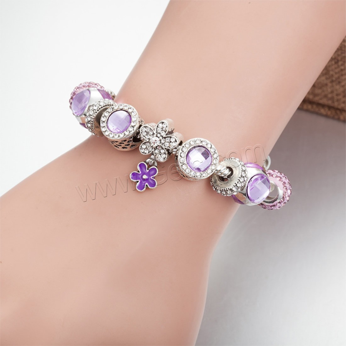 Zinc Alloy European Bracelet, with brass chain & Rhinestone Clay Pave & Crystal, plated, charm bracelet & different length for choice & snake chain & for woman & enamel & faceted & with rhinestone, Sold By Strand