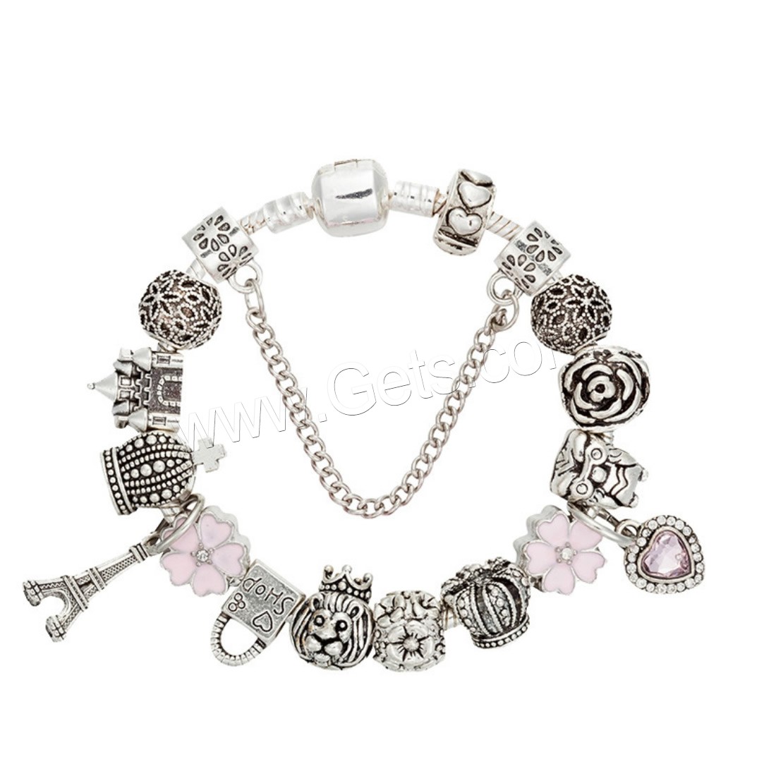 Zinc Alloy European Bracelet, with brass chain & Crystal, plated, charm bracelet & different length for choice & snake chain & for woman & enamel & faceted & with rhinestone, Sold By Strand