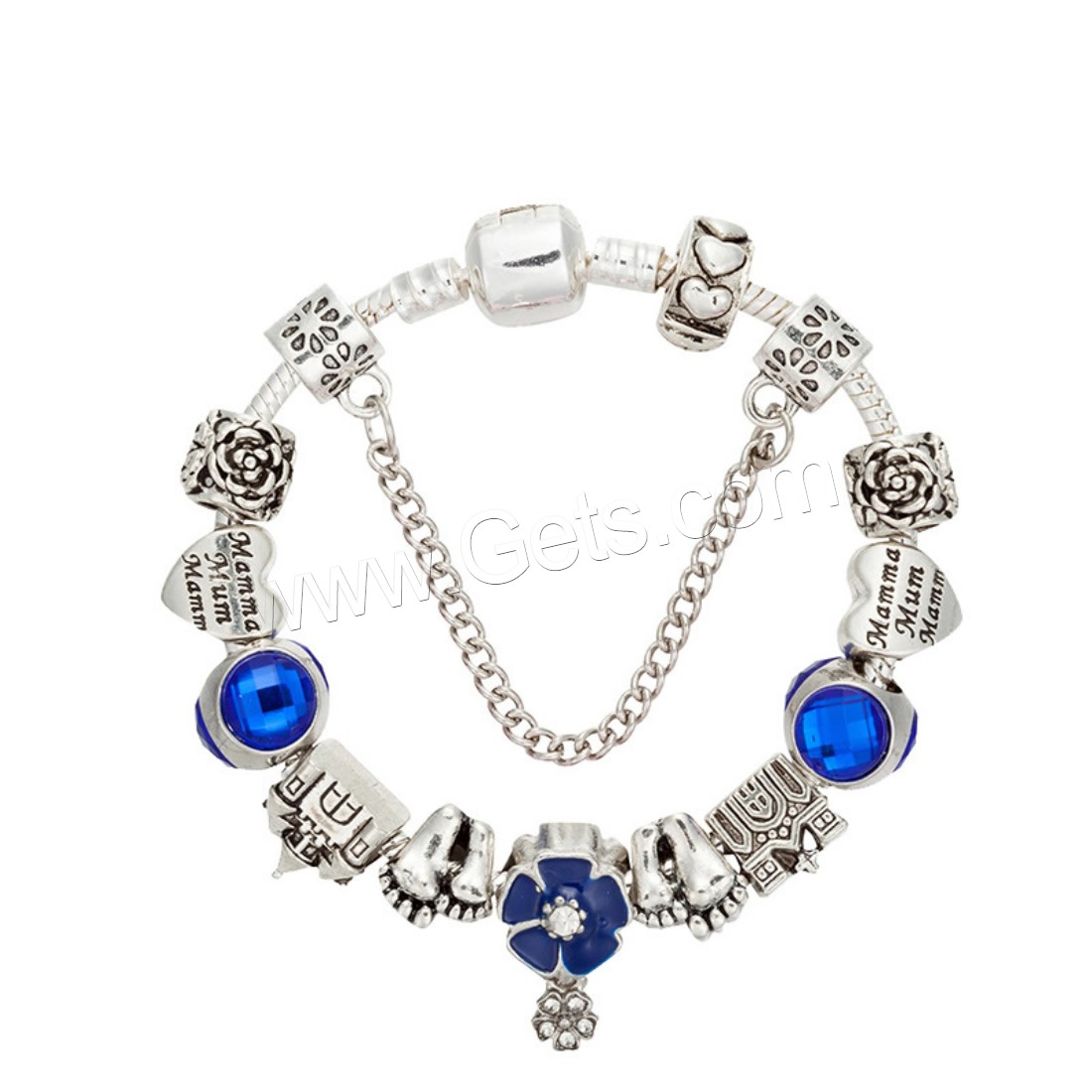 Zinc Alloy European Bracelets, with brass chain & Crystal, Flower, plated, charm bracelet & different length for choice & snake chain & for woman & enamel & faceted & with rhinestone, Sold By Strand
