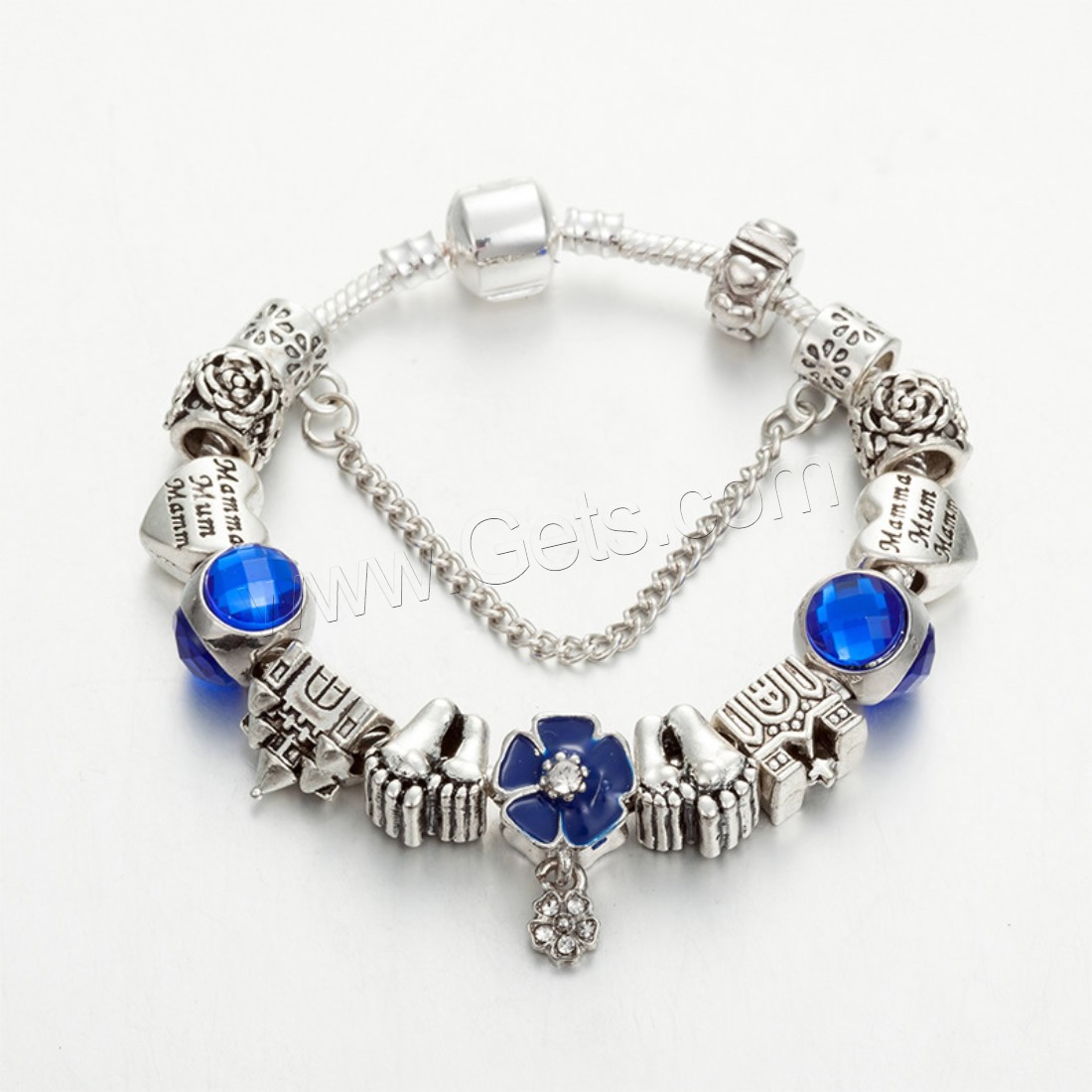 Zinc Alloy European Bracelets, with brass chain & Crystal, Flower, plated, charm bracelet & different length for choice & snake chain & for woman & enamel & faceted & with rhinestone, Sold By Strand