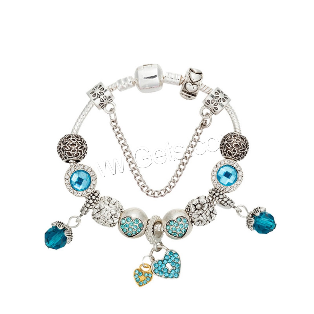 Zinc Alloy European Bracelet, with brass chain & Crystal, plated, charm bracelet & different length for choice & snake chain & for woman & faceted & with rhinestone, Sold By Strand