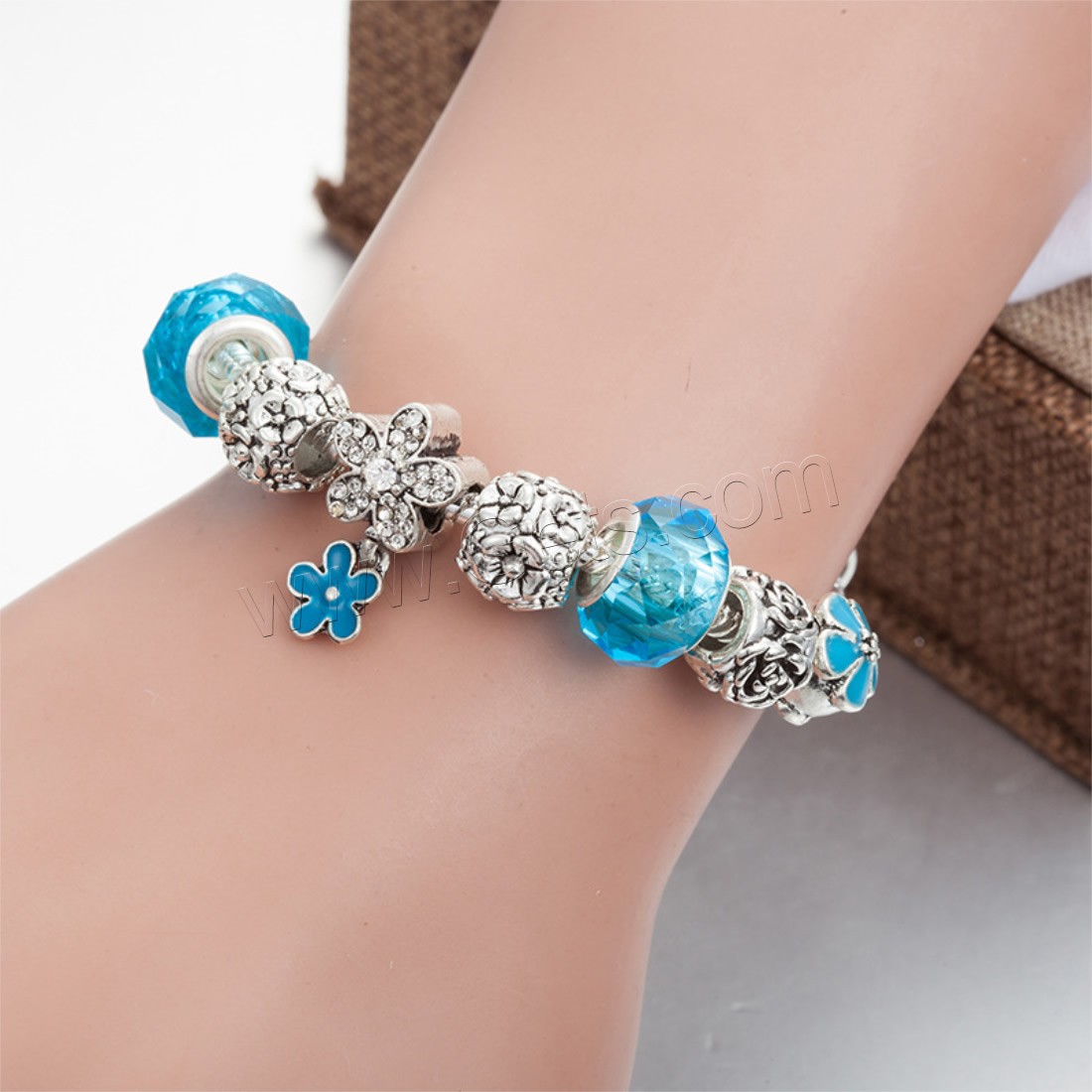 Zinc Alloy European Bracelet, with brass chain & Crystal, plated, charm bracelet & different length for choice & snake chain & for woman & enamel & faceted & with rhinestone, Sold By Strand