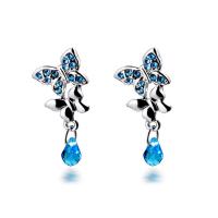 Zinc Alloy Drop Earring, with Crystal, Butterfly, plated, for woman & faceted & with rhinestone 