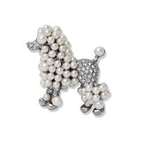 Zinc Alloy Brooch, with Resin Pearl, Dog, platinum color plated, for woman 