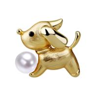 Zinc Alloy Brooch, with Shell Pearl, Dog, plated & for woman & with rhinestone & matte 