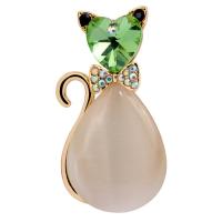 Zinc Alloy Brooch, with Cats Eye & Crystal, Cat, real gold plated & for woman & faceted 
