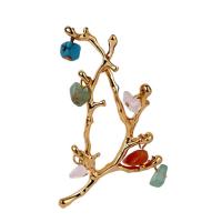 Zinc Alloy Brooch, with Gemstone, Branch, real gold plated, for woman 