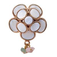Zinc Alloy Brooch, with Gemstone & White Shell, Flower, real gold plated, for woman 