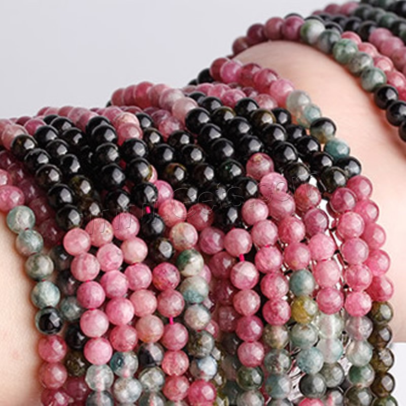 Natürlicher Turmalin Perlen, rund, poliert, verschiedene Größen vorhanden, Länge:ca. 15.7 ZollInch, verkauft von Strang