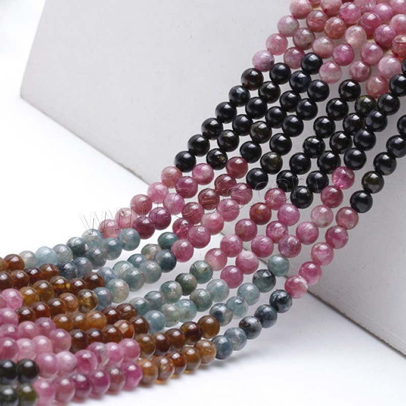 Natürlicher Turmalin Perlen, rund, poliert, verschiedene Größen vorhanden, Länge:ca. 15.7 ZollInch, verkauft von Strang