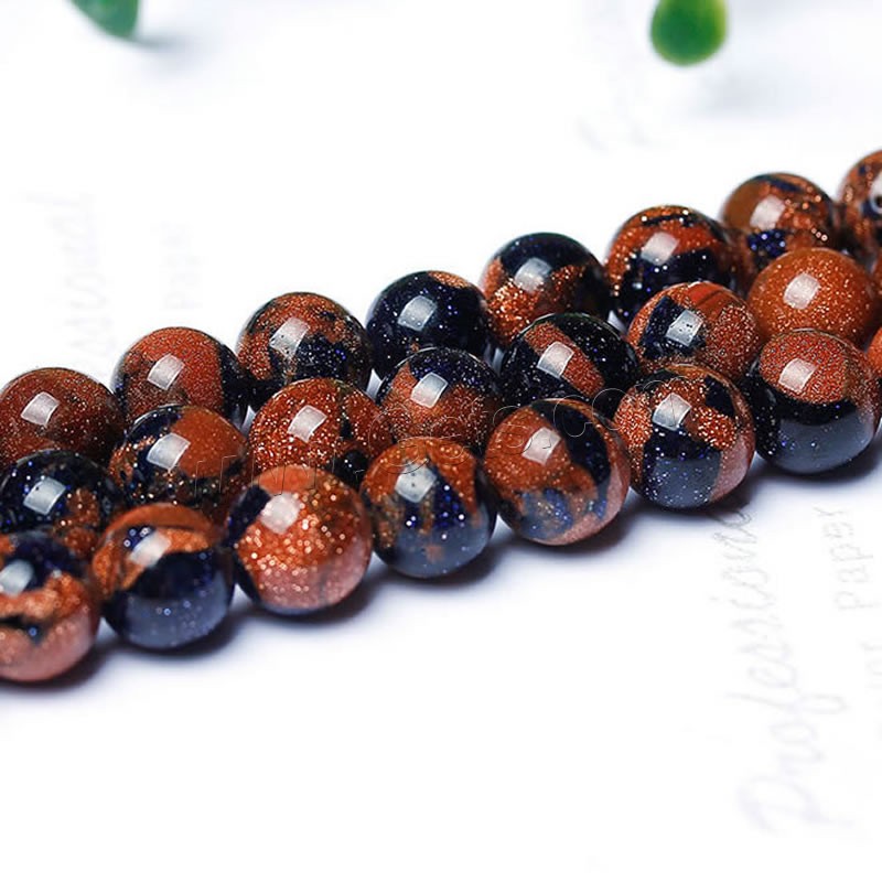 Goldstein Perlen, Goldsand, rund, poliert, verschiedene Größen vorhanden & zweifarbig, Länge:ca. 15.7 ZollInch, verkauft von Strang