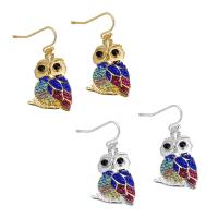Rhinestone Brass Drop Earring, with Rhinestone Clay Pave, Owl, plated, for woman 37mm 