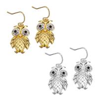 Rhinestone Brass Drop Earring, with Rhinestone Clay Pave, Owl, plated, for woman 31mm 