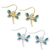 Rhinestone Brass Drop Earring, with Rhinestone Clay Pave, Dragonfly, plated, for woman 24.5mm 