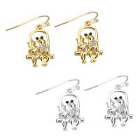 Rhinestone Brass Drop Earring, Frog, plated, for woman & with rhinestone 29mm 