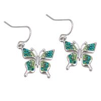 Rhinestone Brass Drop Earring, with Rhinestone Clay Pave, Butterfly, platinum plated, for woman 33.5mm 