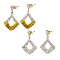 Rhinestone Brass Drop Earring, with Rhinestone Clay Pave, Rhombus, real gold plated & for woman 