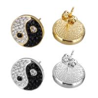Rhinestone Brass Stud Earring, Flat Round, plated, ying yang & for woman & enamel & with rhinestone 