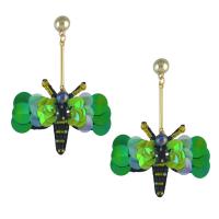 Zinc Alloy Drop Earring, with Acrylic, iron post pin, Butterfly, gold color plated, for woman & with rhinestone 