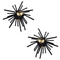 Glass Stud Earring, iron post pin, plumbum black color plated, for woman & with rhinestone, black 