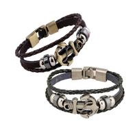 Zinc Alloy Bracelet, with PU Leather & Non Magnetic Hematite, Anchor, plated, for woman Approx 8.3 Inch 