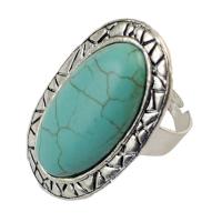 Turquoise Zinc Alloy Finger Ring, with Synthetic Turquoise, Flat Oval, antique silver color plated, for woman, US Ring 