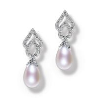 Freshwater Pearl Brass Earring, with Freshwater Pearl, platinum plated, for woman & with cubic zirconia, nickel, lead & cadmium free 