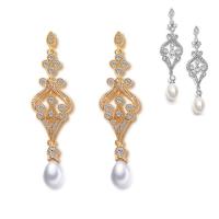 Freshwater Pearl Brass Earring, with Freshwater Pearl, plated, for woman & with cubic zirconia nickel, lead & cadmium free 