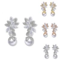 Freshwater Pearl Brass Earring, with Freshwater Pearl, plated, for woman & with cubic zirconia nickel, lead & cadmium free 